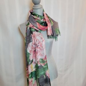 INC International Concepts Black and Rose Floral Scarf, NWT